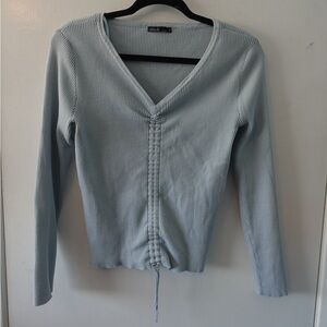 Light Blue Ribbed V-Neck Sweater